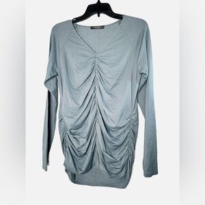 Doe & Rae Blue Metallic Long Sleeve Ruched Dress
